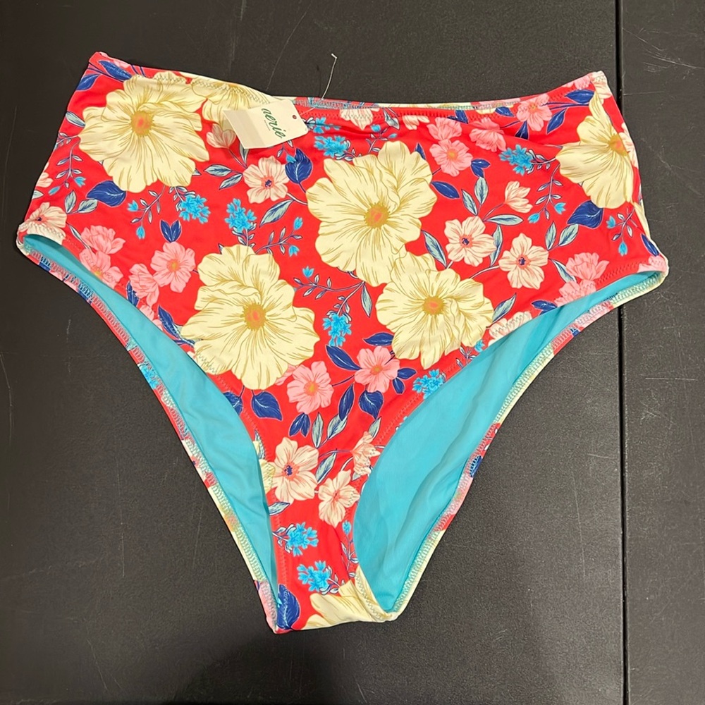 aerie High-Waist Floral Bikini Bottoms - Red, Yellow & Blue